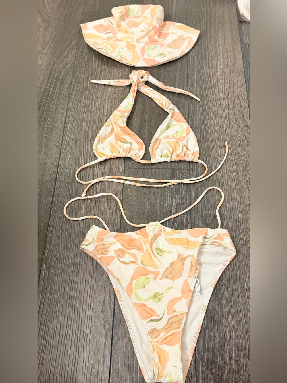 Abercrombie & Fitch Pink Peach & Cream Floral High Waist Bikini w/ Bucket Hat